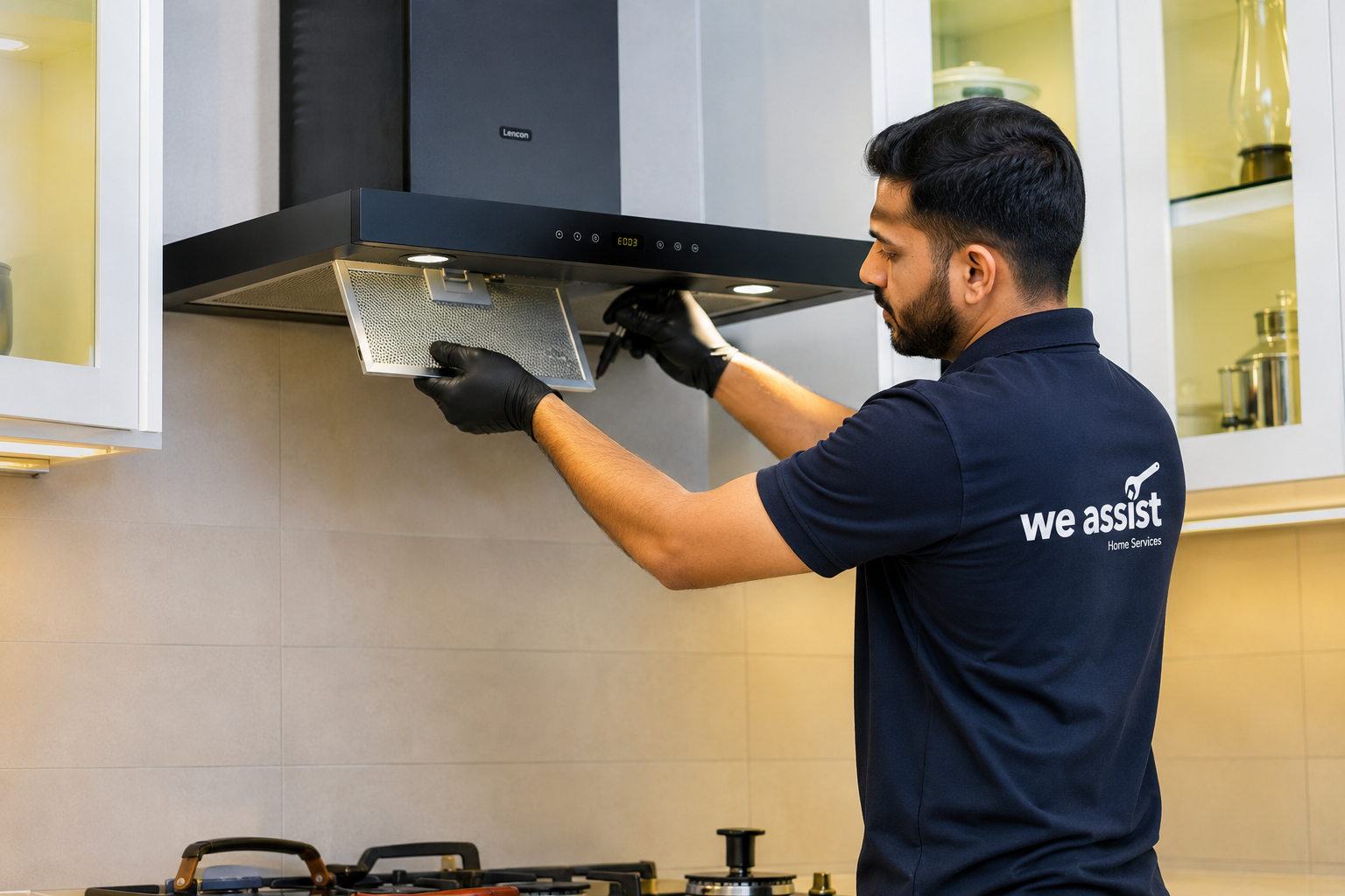 Technician repairing chimney